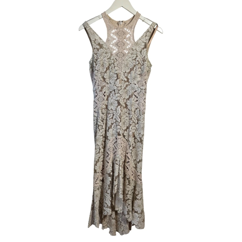 Tracy Reese Floral Lace Racerback High Low Midi Dress Tan Cream Women 4 Wedding